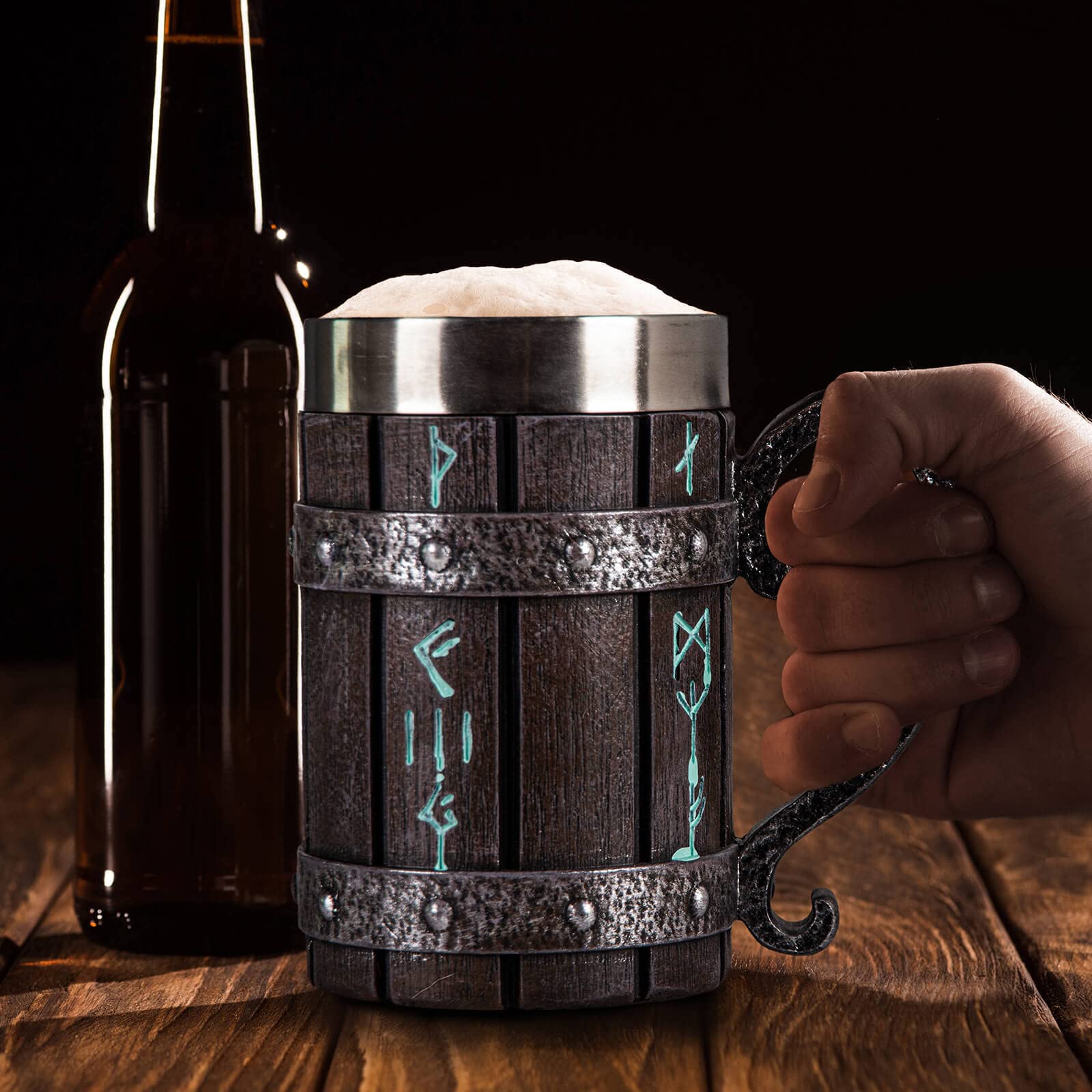 Nordic Viking Rune Mug Beer Tankard Cup for Men, Stainless Steel Coffee Mugs Viking Gifts Norse Décor Beer Stein, 20oz