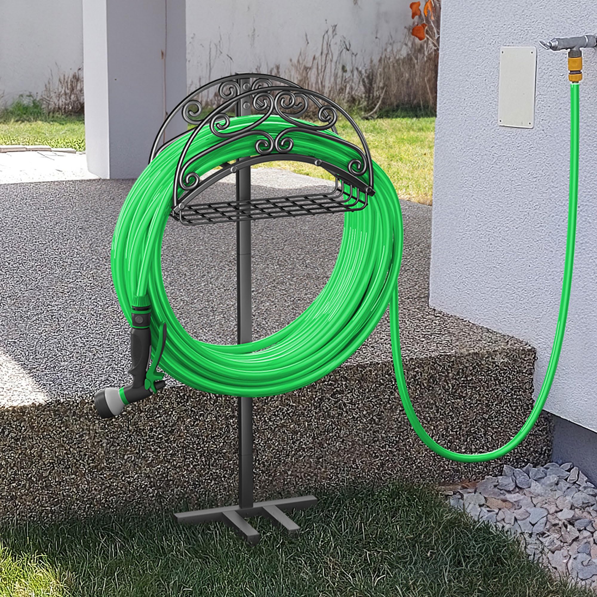 Gykoeaty Garden Hose Holder Freestanding, Detachable Metal Water Hose Holder, Heavy Duty Garden Hose Storage Rack Hose Stand for Outside Yard Lawn