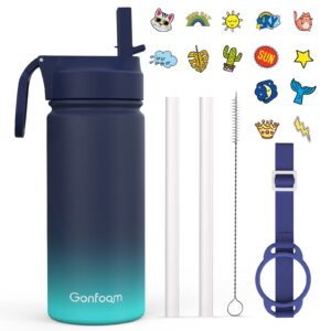 Kids Water Bottle, 16oz Water Bottles Kids with Straw and Stickers, Stainless Steel Vacuum Double Wall Insulated cup, Kids Water Bottle for School, Gifts for Boys(Navy blue)