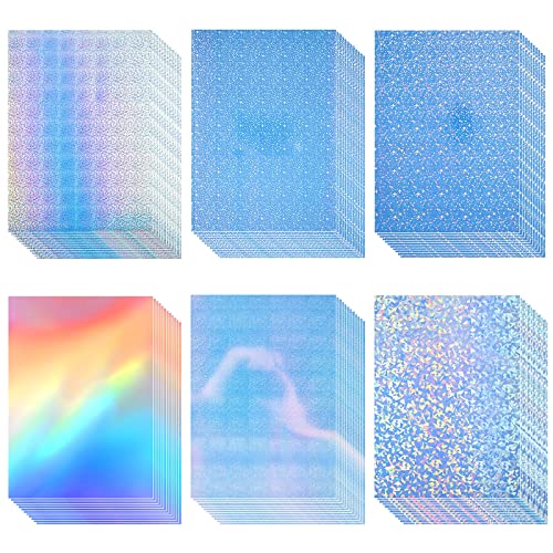 72 Sheets Holographic Sticker Paper with Gem Star A4 Size Printable Holographic Laminate Sheets Vinyl Star Sticker Paper Self Adhesive Waterproof for Ink Jet Laser Printer, 8.27" x 11.7"