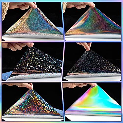 72 Sheets Holographic Sticker Paper with Gem Star A4 Size Printable Holographic Laminate Sheets Vinyl Star Sticker Paper Self Adhesive Waterproof for Ink Jet Laser Printer, 8.27" x 11.7"