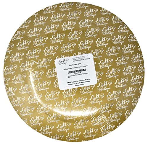 Gift Boutique 24 Disposable Burlap Round Charger Plates 13" Rustic Burlap Print Dinner Serving Tray Paper Cardboard Platter for Table Place Setting Wedding Decoration