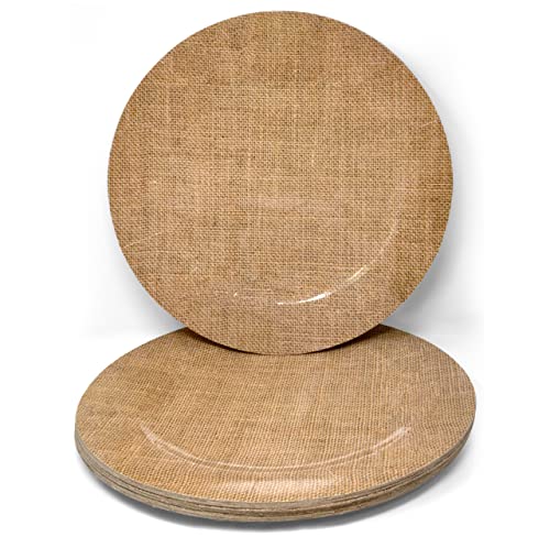 Gift Boutique 24 Disposable Burlap Round Charger Plates 13" Rustic Burlap Print Dinner Serving Tray Paper Cardboard Platter for Table Place Setting Wedding Decoration