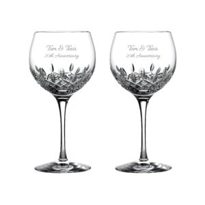 waterford personalized lismore essence balloon wine glasses, set of 2 custom engraved crystal wine glasses for red, white or blush wine