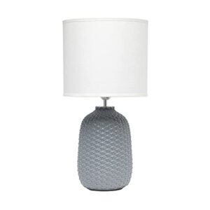 simple designs lt1135-gry 20.4" tall traditional ceramic purled texture bedside table desk lamp w white fabric drum shade for home decor, bedroom, living room, entryway, office, gray