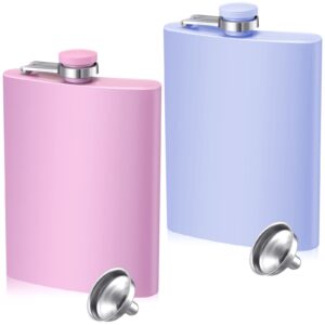 2 pack 8 oz flasks for women hip flask for liquor set matte light purple and pink cute flask with funnel leakproof stainless steel flask whiskey pocket flask for alcohol drink wine wedding party gift