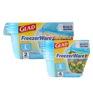 gladware freezerware food storage containers bundle | includes 4 small rectangle containers and 2 large rectangle containers for food storage | plastic food container, plastic containers with lids