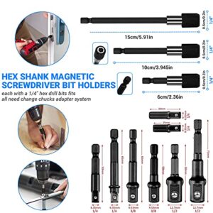 32pcs Flexible Drill Bit Extension Set, Rotatable Joint Socket 1/4 3/8 1/2 Inch Hex Socket Adapter, 105°Right Angle Drill Attachmen, Bendable Drill Bit Extension Screwdriver Kit with a Box (Black)