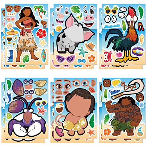 36Pcs Make Your Own Moana Stickers Sheet, Moana Birthday Party Favors for Moana Birthday Party Supplies