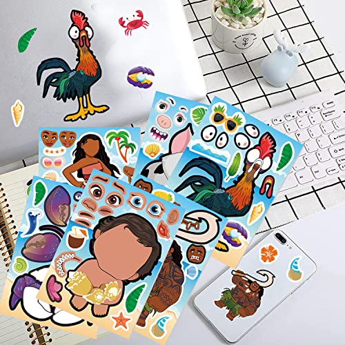 36Pcs Make Your Own Moana Stickers Sheet, Moana Birthday Party Favors for Moana Birthday Party Supplies