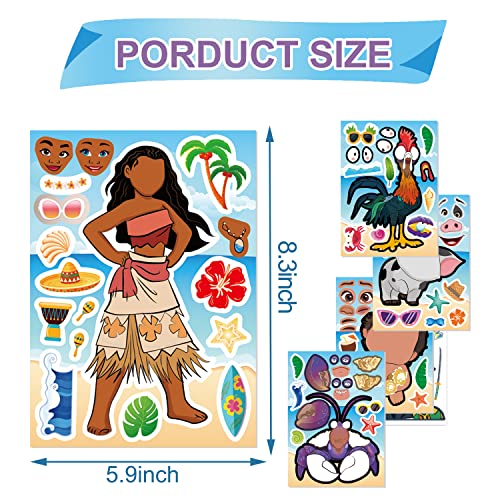 36Pcs Make Your Own Moana Stickers Sheet, Moana Birthday Party Favors for Moana Birthday Party Supplies