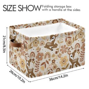 Kigai Cute Fawn Square Storage Basket, Portable Leather Storage Basket for Office, Furniture, 14.2 L x 10.2 W x 8.3 H In (2 Sets).