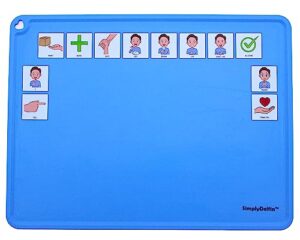 help for nonverbal or speech delayed toddlers and children | silicone placemat with picture symbols | communication board | aac pictures | bpa free, easy to clean, nonslip, raised edges