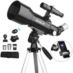 telescope for kids & adults beginner astronomers - 70mm aperture 500mm fully multi-coated high transmission coatings with az mount tripod phone adapter, carrying bag, wireless control