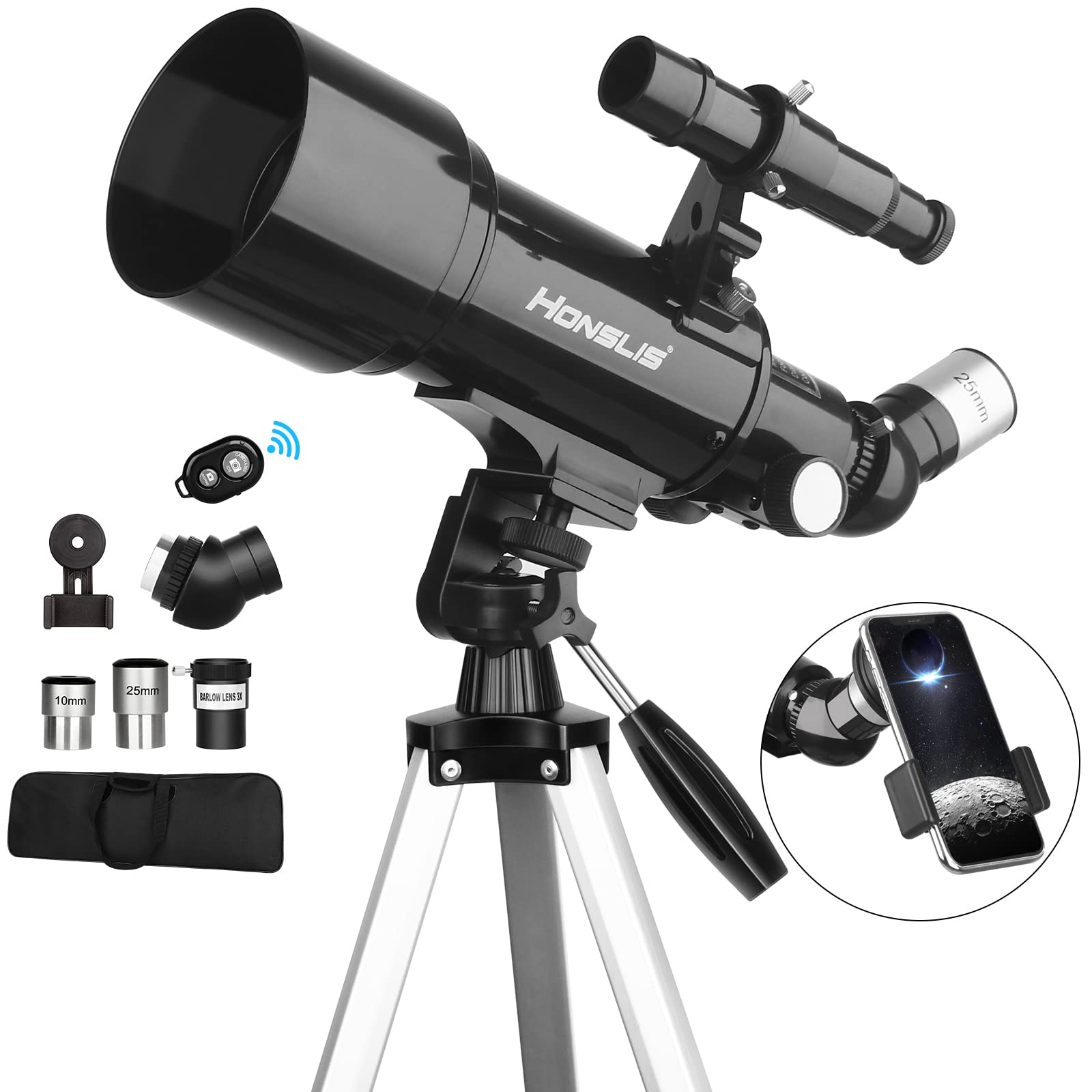 Telescope for Kids & Adults Beginner Astronomers - 70mm Aperture 500mm Fully Multi-Coated High Transmission Coatings with AZ Mount Tripod Phone Adapter, Carrying Bag, Wireless Control