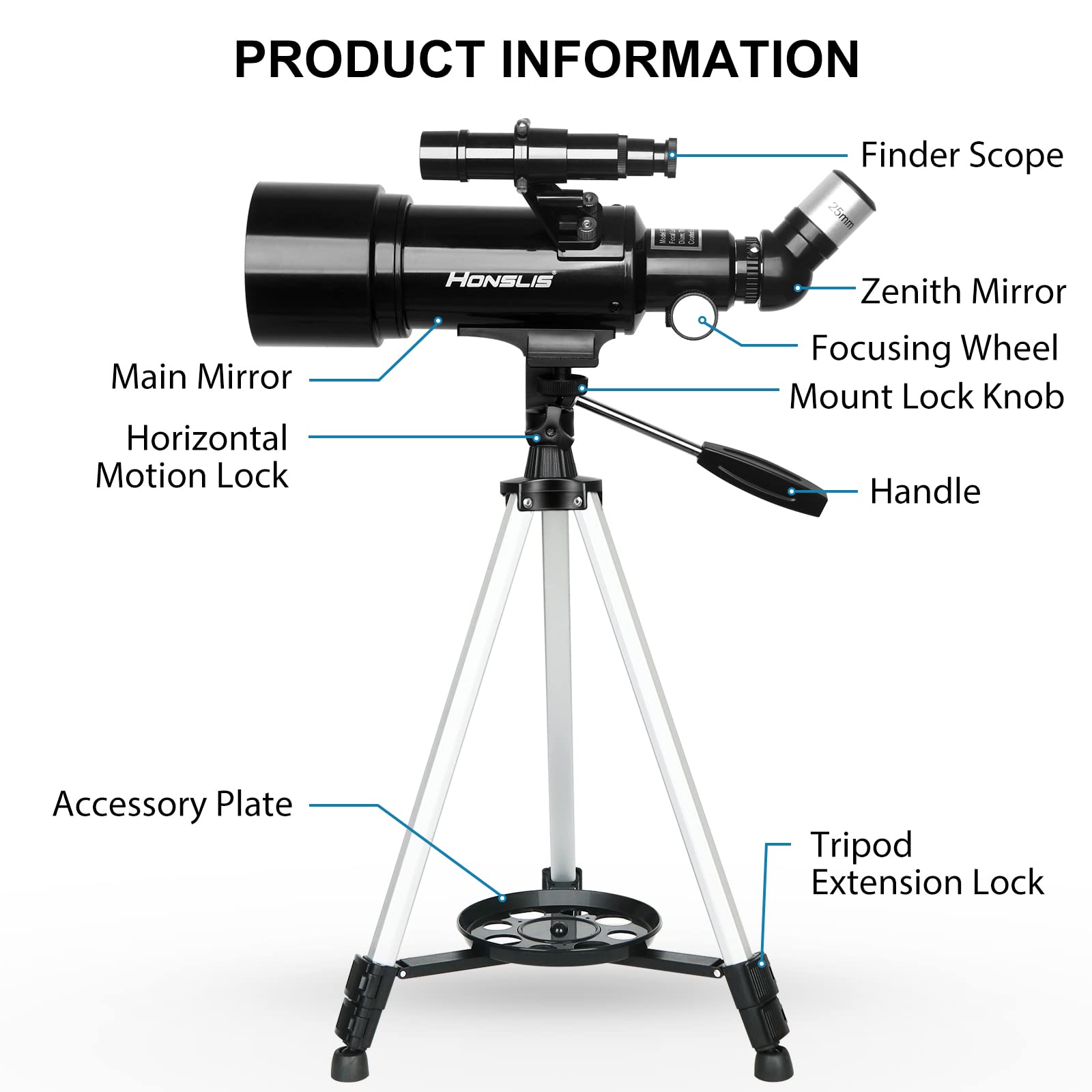 Telescope for Kids & Adults Beginner Astronomers - 70mm Aperture 500mm Fully Multi-Coated High Transmission Coatings with AZ Mount Tripod Phone Adapter, Carrying Bag, Wireless Control