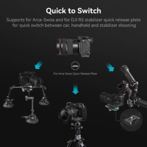 SmallRig Camera Suction Cup Mount, All-in-One 4-Arm Suction Cup Camera Car Mount, Adjustable Professional Gripper Car Mount Stabilizer, for Gopro for DSLR Camera, Camcorder, Vehicle Shooting - 3565