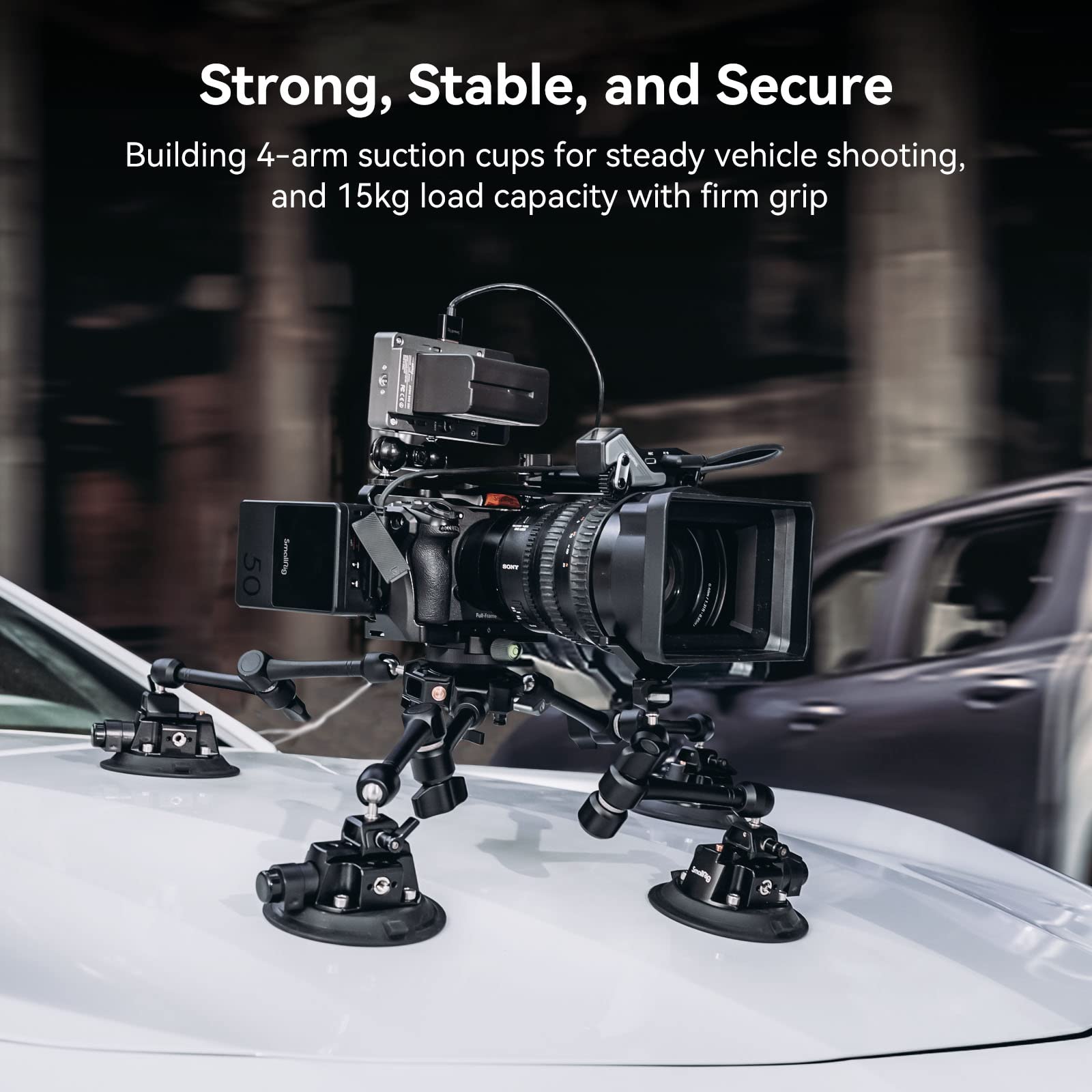 SmallRig Camera Suction Cup Mount, All-in-One 4-Arm Suction Cup Camera Car Mount, Adjustable Professional Gripper Car Mount Stabilizer, for Gopro for DSLR Camera, Camcorder, Vehicle Shooting - 3565
