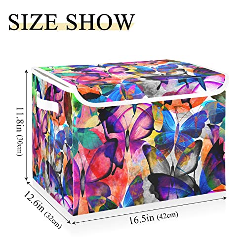 innewgogo Butterflies Watercolor Colorful Storage Bins with Lids for Organizing Storage Bin with Handles Oxford Cloth Storage Cube Box for Pets Toys