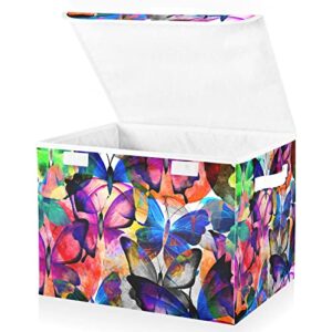 innewgogo Butterflies Watercolor Colorful Storage Bins with Lids for Organizing Storage Bin with Handles Oxford Cloth Storage Cube Box for Pets Toys