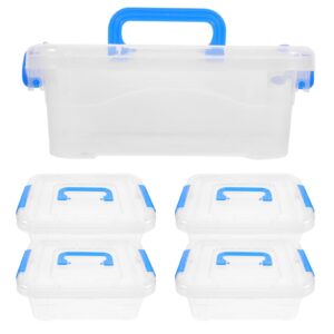zerodeko storage containers 5pcs plastic carrying case with handle, transparent desktop storage box stackable storage bin with lid latching clear storage bins storage box ornament storage