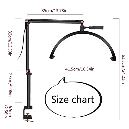 CJSGY Led Half Moon Light for Lashes, Tattoo Lamp, Estheticians Light, Desk Lamp, Swing Arm Light, Lash Lamp,Black