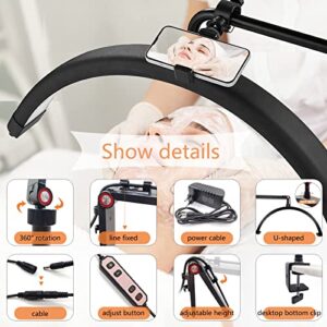 CJSGY Led Half Moon Light for Lashes, Tattoo Lamp, Estheticians Light, Desk Lamp, Swing Arm Light, Lash Lamp,Black