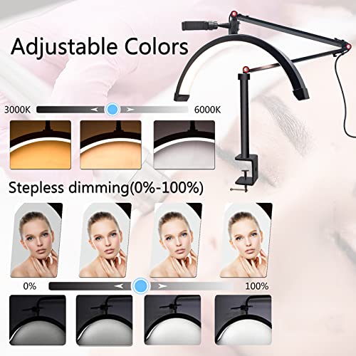 CJSGY Led Half Moon Light for Lashes, Tattoo Lamp, Estheticians Light, Desk Lamp, Swing Arm Light, Lash Lamp,Black