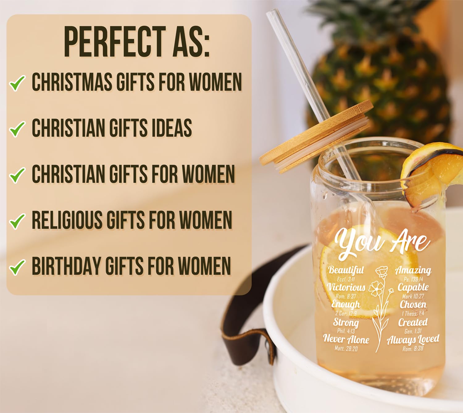 HEXMOZ Christian Gifts for Women - Religious Gifts, Christian Mothers Day Gifts for Women, Friend, Ladies, Sister, Church - Inspirational, Birthday, Spiritual, Catholic, Jesus, Bible Gifts - Glass Cup