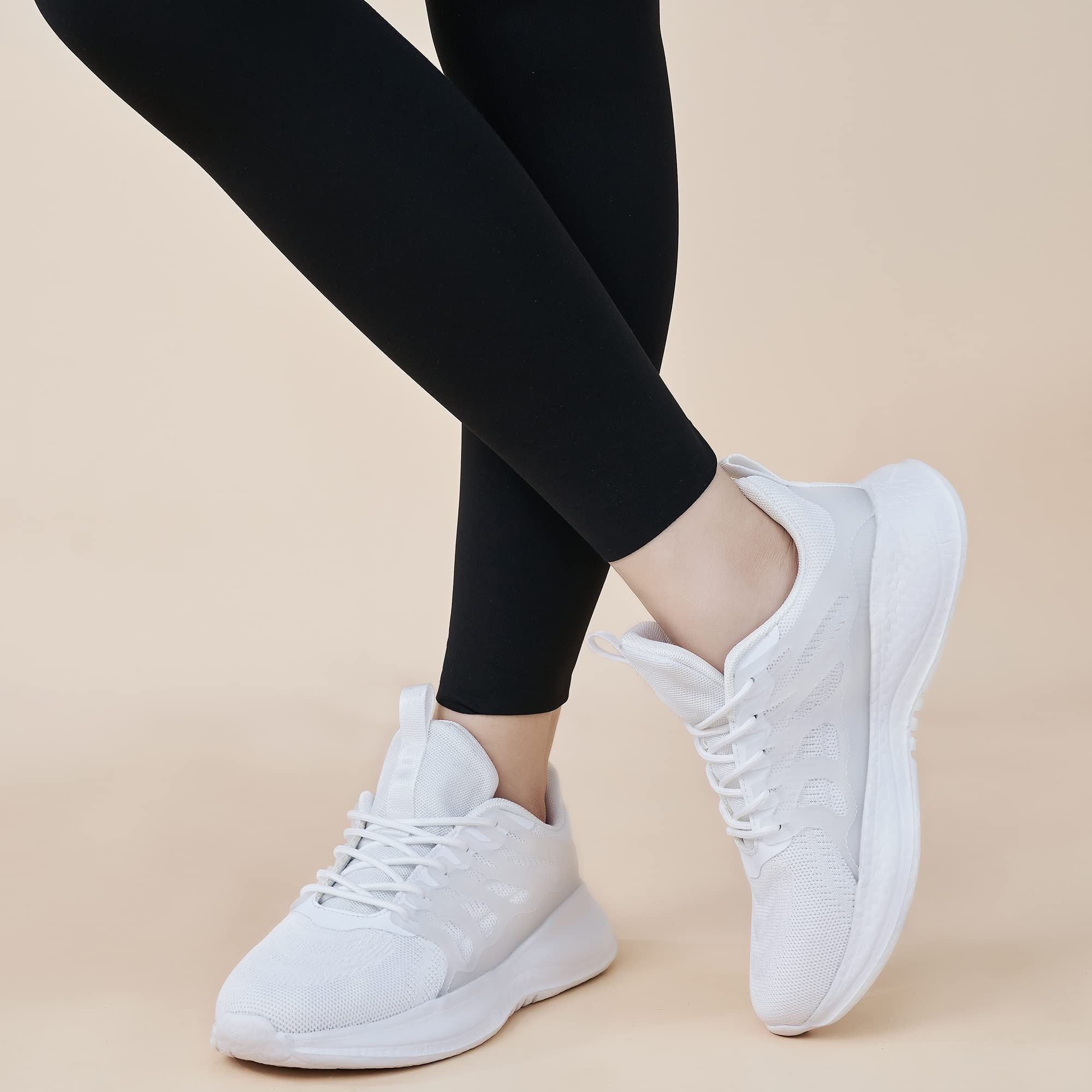 Ablanczoom Sneakers for Women Tennis Shoes Casual Comfortable Slip On Sneakers Women Walking Shoes Non Slip Lace Up Women Footwear White