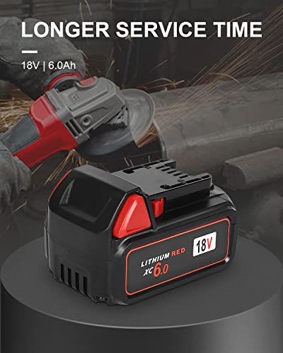 Amityke 2Packs Replacement for Milwaukee M18 Battery 6.0Ah 48-11-1860 48-11-1850 Compatible with Milwaukee M18 18V Battery Series Chargers and Tools