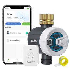 rainpoint wifi sprinkler timer water timer, brass inlet smart hose faucet timer, automatic irrigation system controller for yard watering, app control via 2.4ghz wifi and bluetooth (v2, 2024 release)