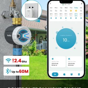 RAINPOINT WiFi Sprinkler Timer Water Timer, Brass Inlet Smart Hose Faucet Timer, Automatic Irrigation System Controller for Yard Watering, APP Control via 2.4Ghz WiFi and Bluetooth (V2, 2024 Release)