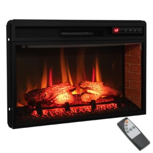 tangkula 26 inch 1400w electric fireplace insert, 4777 btu recessed freestanding fireplace heater with remote control, 3-level flame effect, overheat protection (black)
