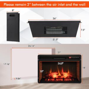 Tangkula 26 Inch 1400W Electric Fireplace Insert, 4777 BTU Recessed Freestanding Fireplace Heater with Remote Control, 3-Level Flame Effect, Overheat Protection (Black)