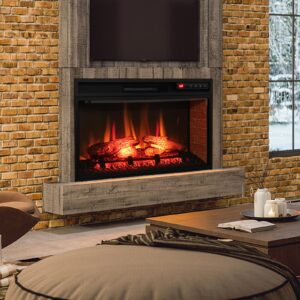 Tangkula 26 Inch 1400W Electric Fireplace Insert, 4777 BTU Recessed Freestanding Fireplace Heater with Remote Control, 3-Level Flame Effect, Overheat Protection (Black)