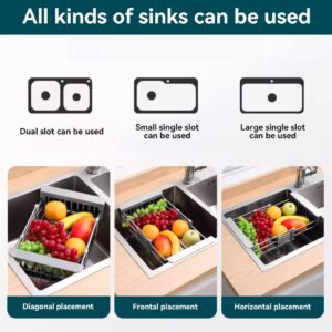 Over The Sink Dish Drying Rack, Retractable Stainless Steel Sink Strainer Telescopic Drain Basket Kitchen Rack Drain Basket Sink Organizer for Vegetable and Fruit(L-Gray)