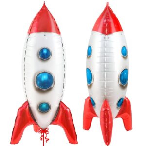 katchon, large rocket balloon for kids - 33 inch, pack of 1 | spaceship balloon for space party decorations | space balloons, galaxy party decor | rocket mylar balloon for rocket birthday decorations