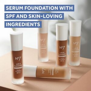 No7 Lift & Luminate Triple Action Serum Foundation - Warm Beige - Liquid Foundation Makeup with SPF 15 for Dewy, Glowy Base - Radiant Serum Foundation for Mature Skin (30ml)