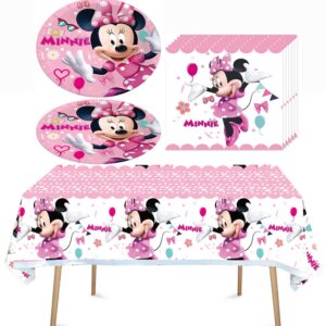 ChezMax 41pcs Minnie Mickey Mouse Party Supplies 20 Plates + 20 Napkin + 1Tablecloth Minnie Mickey Mouse Birthday Party Decorations, for Girl and Boy (41pcs)