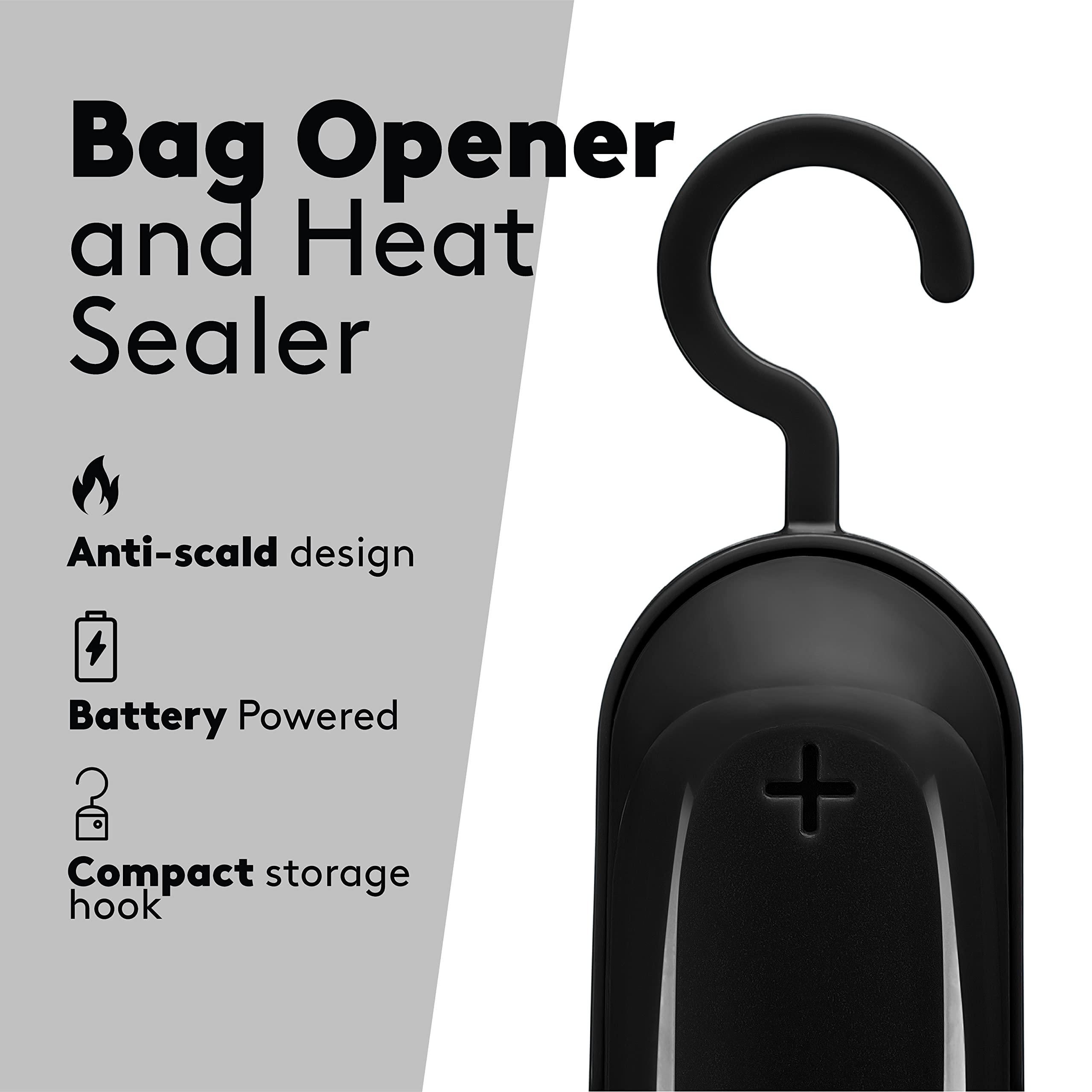 Real Simple 2-in-1 Mini Chip Bag Sealer and Opener | 2 Pack Portable Mini Heat Sealer with Cutter for Snack Bags | Battery Operated Handheld Vacuum Sealer | Black