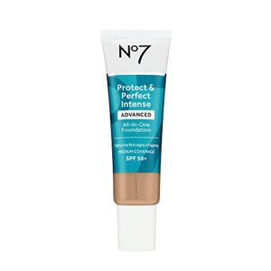 no7 protect & perfect advanced all in one foundation - honey - age defying foundation makeup with spf 50 for women - makeup base cream helps to reduces redness & blurs visible pores (30ml)