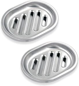chandler soap dish | pack of 2 | stainless steel soap holder - anti rust, sponge holder for kitchen sink - soap saver (heavy 4.6, l 5" w 4" d 0.8")