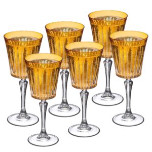 Barski European Colored Wine Glasses - Set of 6 Wine Goblets for Red Wine or White Wine - Elegant Colored Glassware Water Goblets - Gift Ready Colored Stemware, Colorful Wine Glasses, 10 oz, Amber