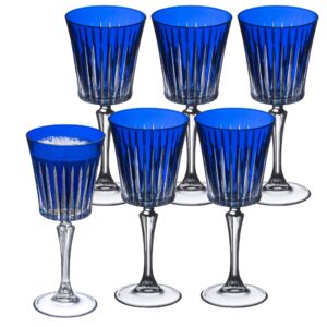 barski european colored wine glasses - set of 6 wine goblets for red wine or white wine - elegant colored glassware water goblets - gift ready colored stemware, colorful glasses, 10 oz, cobalt (blue)