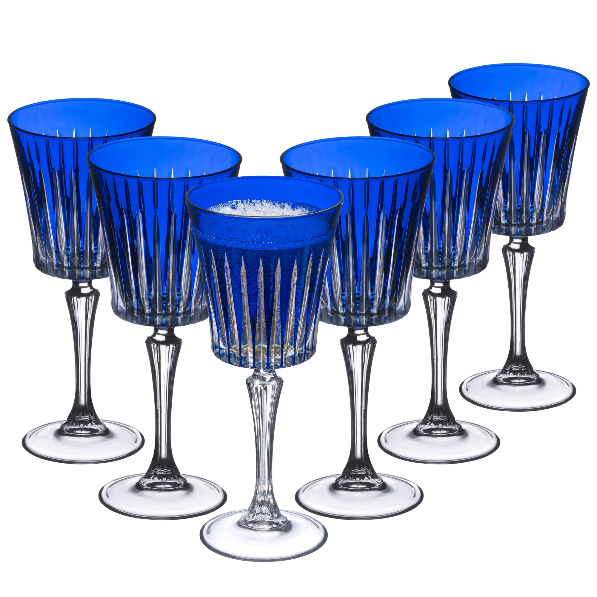 Barski European Colored Wine Glasses - Set of 6 Wine Goblets for Red Wine or White Wine - Elegant Colored Glassware Water Goblets - Gift Ready Colored Stemware, Colorful Glasses, 10 oz, Cobalt (Blue)