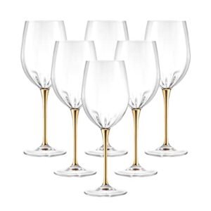 Barski Goblet - Red Wine Glass - Crystal Glass - Water Glass - Shiny Gold Stem - Stemmed Glasses - Set of 6 Goblets - 18 oz Made in Europe