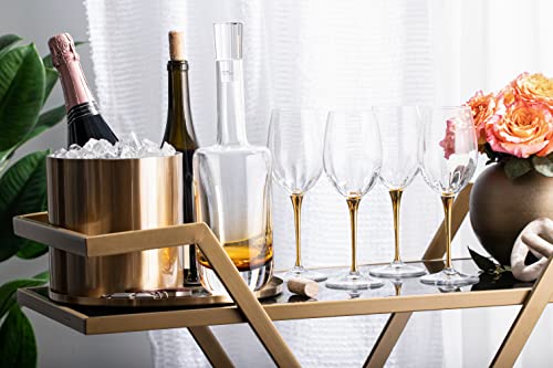 Barski Goblet - Red Wine Glass - Crystal Glass - Water Glass - Shiny Gold Stem - Stemmed Glasses - Set of 6 Goblets - 18 oz Made in Europe