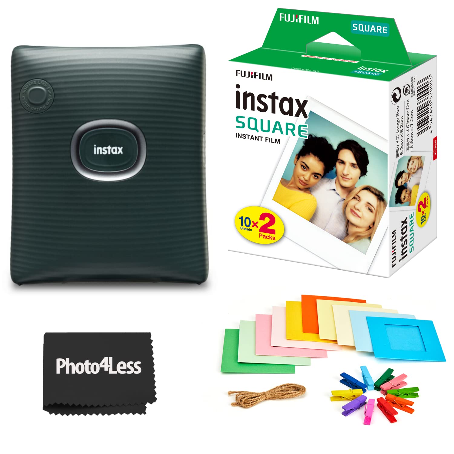 Fujifilm Instax Square Link Smartphone Printer - Green - Fuji Instax Square Instant Film (20 Sheets) – Instax Link Printer Bundle (Green)