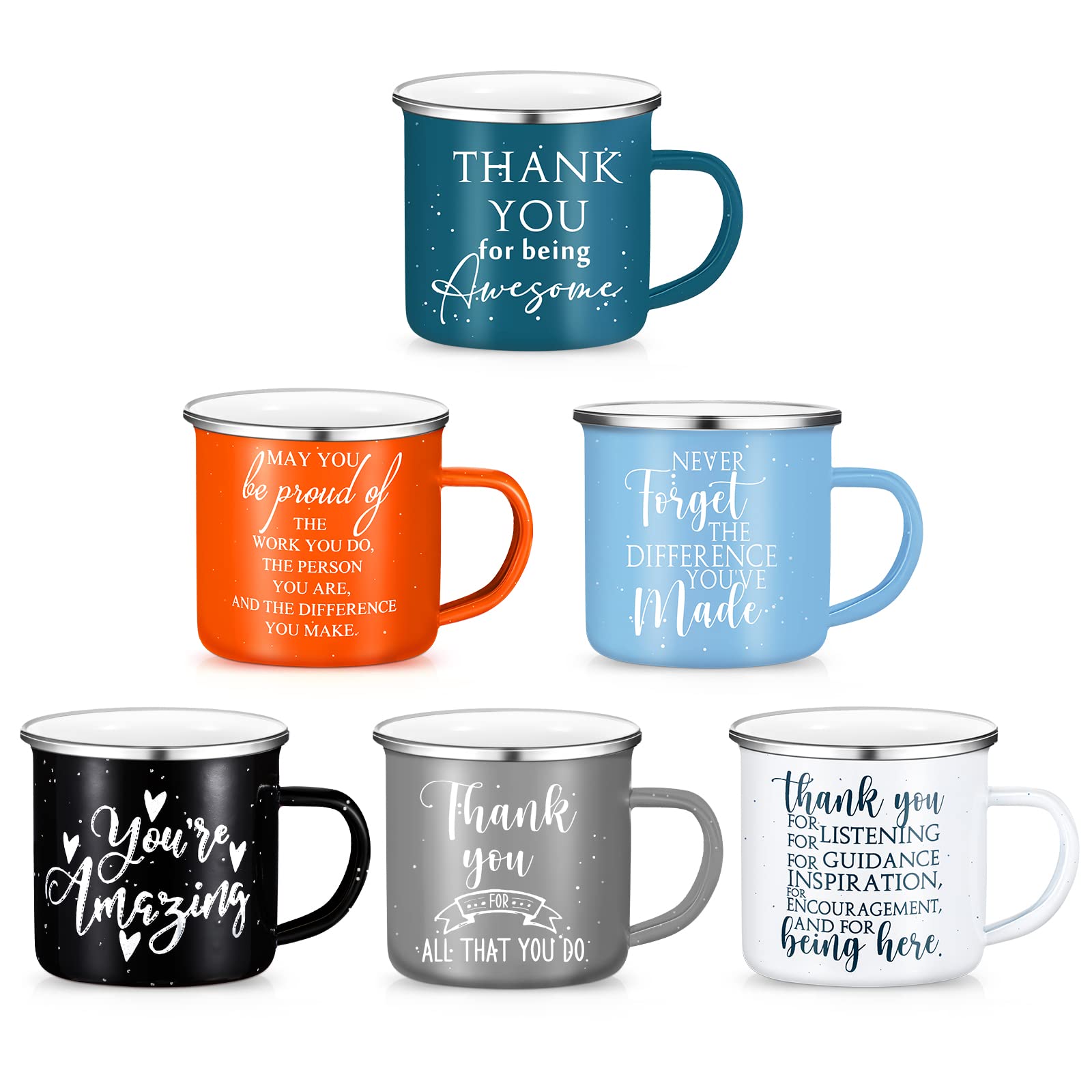 Sieral Thank You Gifts 12 oz Enamel Mug with Handle Employee Appreciation Gift Inspirational Coffee Mugs Bulk Graduation Gift for Women Teacher Coworkers Nurse Volunteer Assistant(6 Pcs)